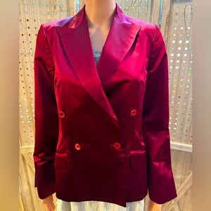 Carolina Herrera Womens Silk Red Lined Long Sleeve Vintage Jacket Size 10